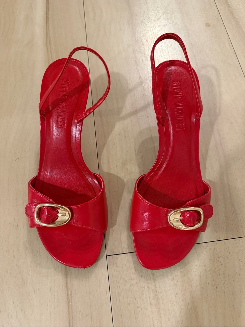 Steve Madden Red Slingback Sandals with Gold Buckle Accent